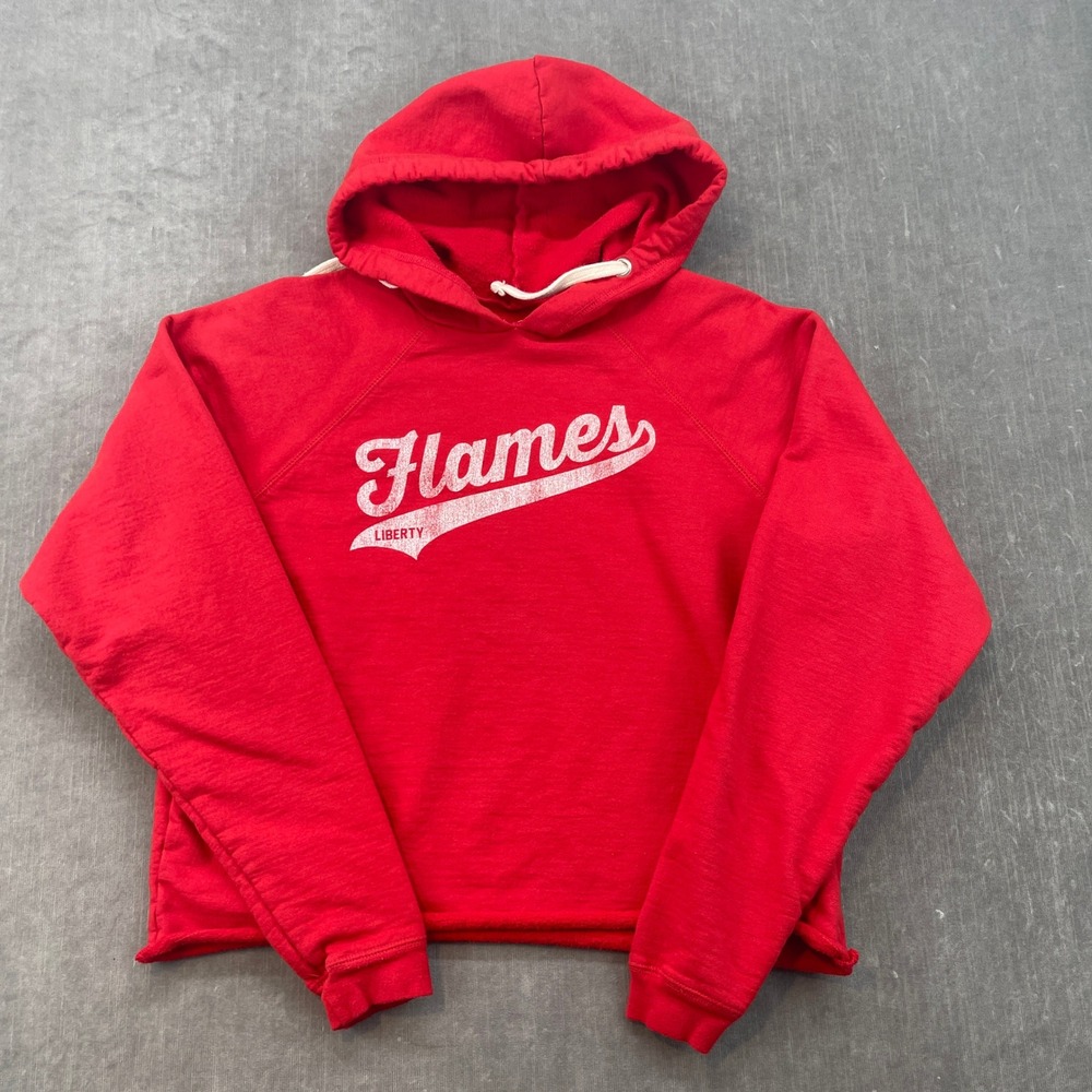 Liberty Flames Men/Women Medium Red Hoodie Cropped Raw Hem Retro Brand Pullover
